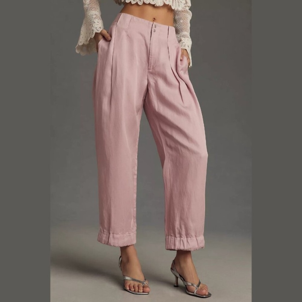 Anthropologie NEW Size 10 Women's Cinched Hem Trousers, Lilac linen lycell